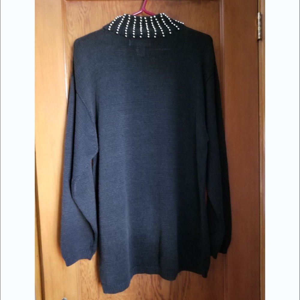 Impressive, vintage 90s, black cotton sweater, S, M, L, gold glass beading - Picture 3 of 8